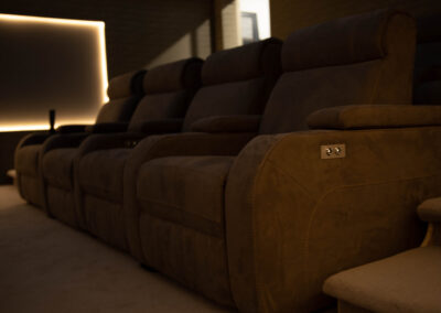 Close-up of luxury recliner cinema seating in the Wynyard Park home cinema